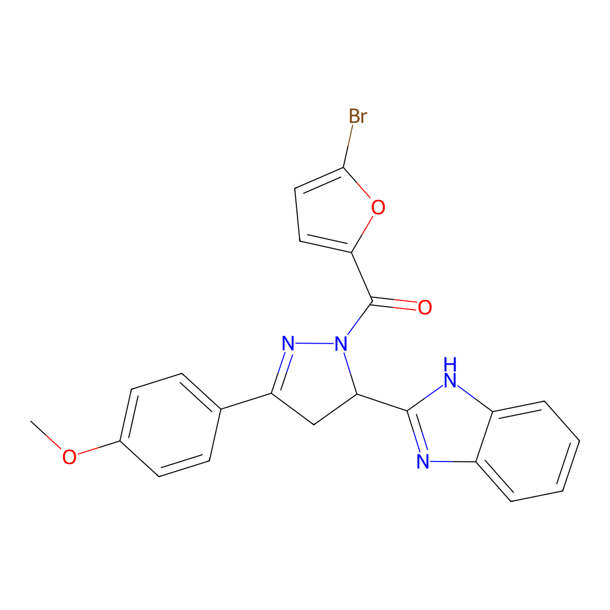 [3-(1H-benzimidazol-2-yl)-5-(4-methoxyphenyl)-3,4-dihydropyrazol-2-yl]-(5-bromofuran-2-yl)methanone molecular structure, CAS 330561-35-8