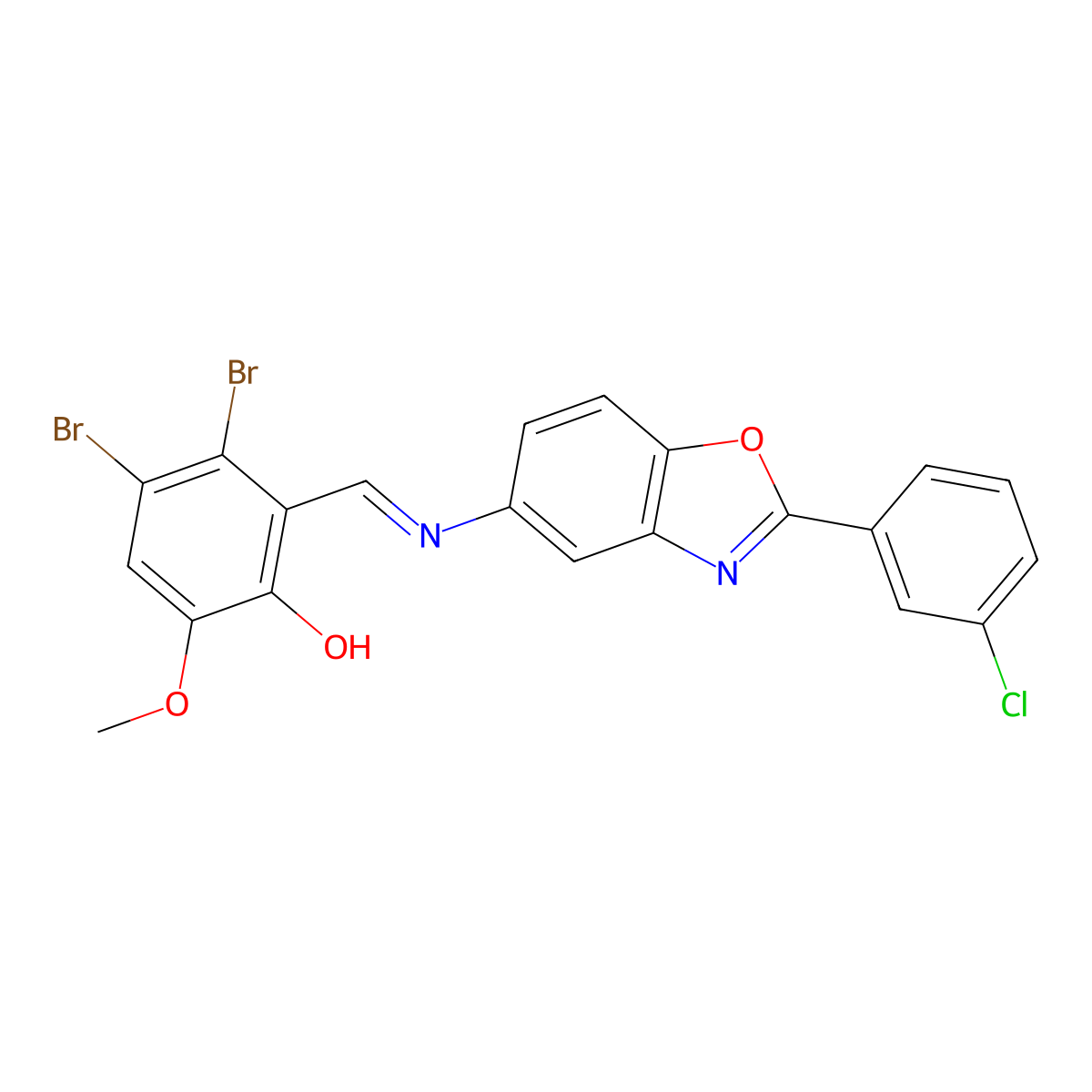 3,4-Dibromo-2-(((2-(3-chlorophenyl)benzo[d]oxazol-5-yl)imino)methyl)-6-methoxyphenol molecular structure, CAS 330564-04-0