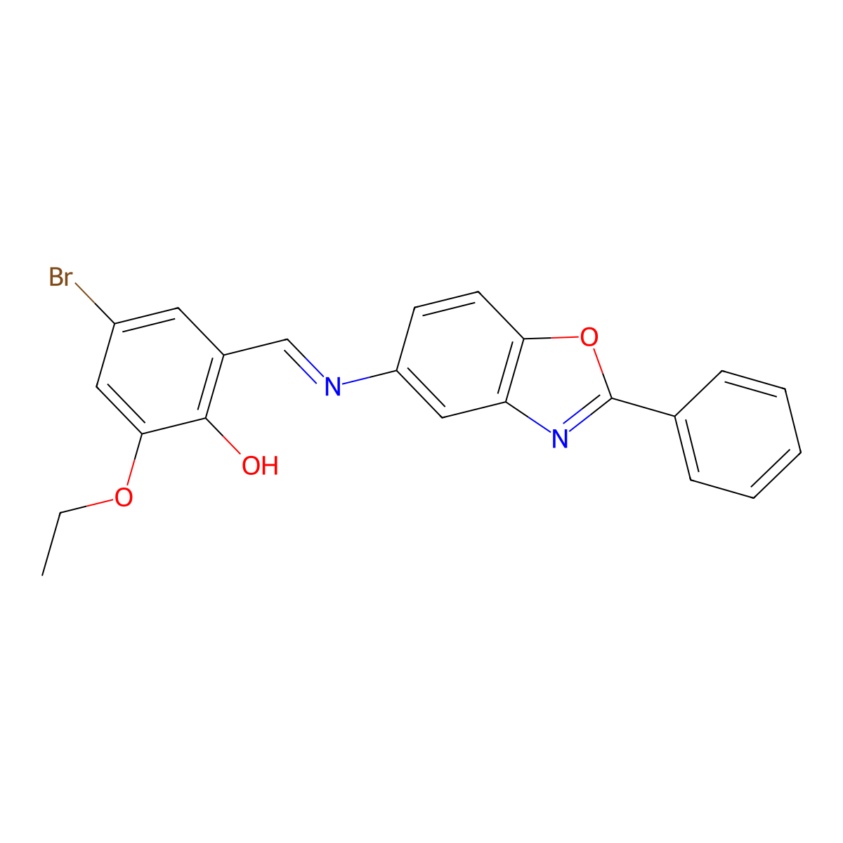 4-Bromo-2-ethoxy-6-{[(2-phenyl-1,3-benzoxazol-5-yl)imino]methyl}phenol molecular structure, CAS 330566-82-0