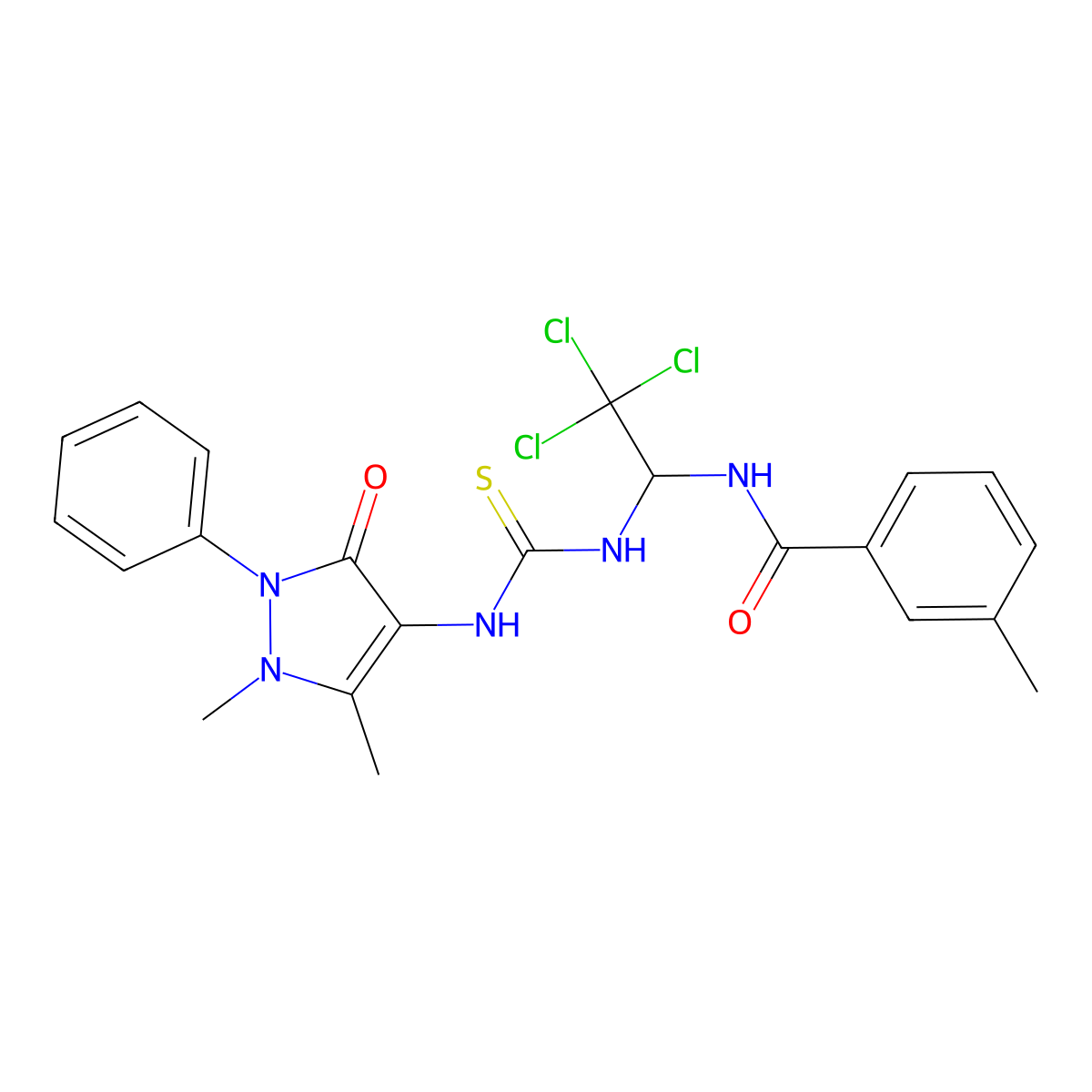3-methyl-N-[2,2,2-trichloro-1-[(1,5-dimethyl-3-oxo-2-phenylpyrazol-4-yl)carbamothioylamino]ethyl]benzamide molecular structure, CAS 330567-58-3