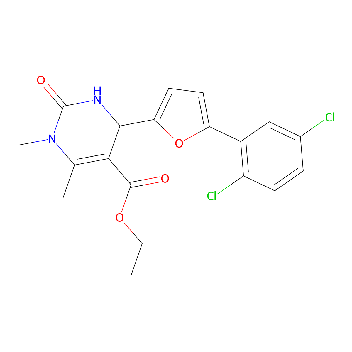 Ethyl 4-[5-(2,5-dichlorophenyl)furan-2-yl]-1,6-dimethyl-2-oxo-1,2,3,4-tetrahydropyrimidine-5-carboxylate molecular structure, CAS 330567-66-3