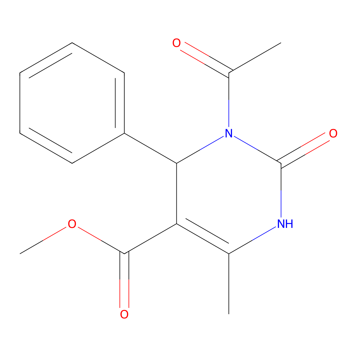 Methyl 3-acetyl-6-methyl-2-oxo-4-phenyl-1,2,3,4-tetrahydropyrimidine-5-carboxylate molecular structure, CAS 330567-73-2