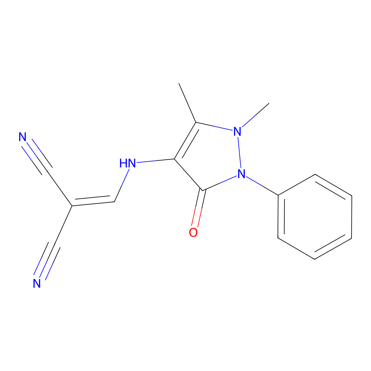 2-{[(1,5-dimethyl-3-oxo-2-phenyl-2,3-dihydro-1H-pyrazol-4-yl)amino]methylidene}propanedinitrile molecular structure, CAS 330567-93-6