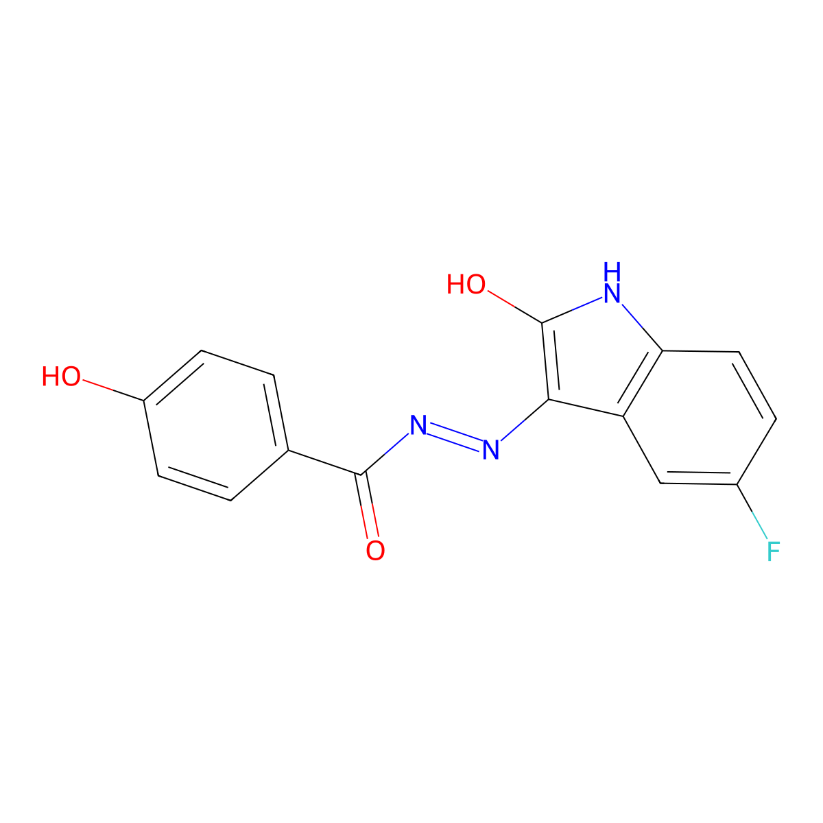 N'-(5-Fluoro-2-oxoindolin-3-ylidene)-4-hydroxybenzohydrazide molecular structure, CAS 330572-32-2