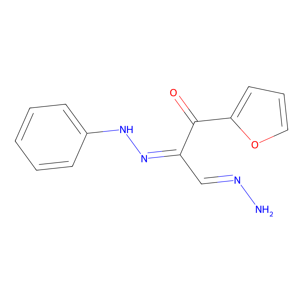 (2E,3E)-1-(furan-2-yl)-3-hydrazinylidene-2-(2-phenylhydrazin-1-ylidene)propan-1-one molecular structure, CAS 330574-91-9