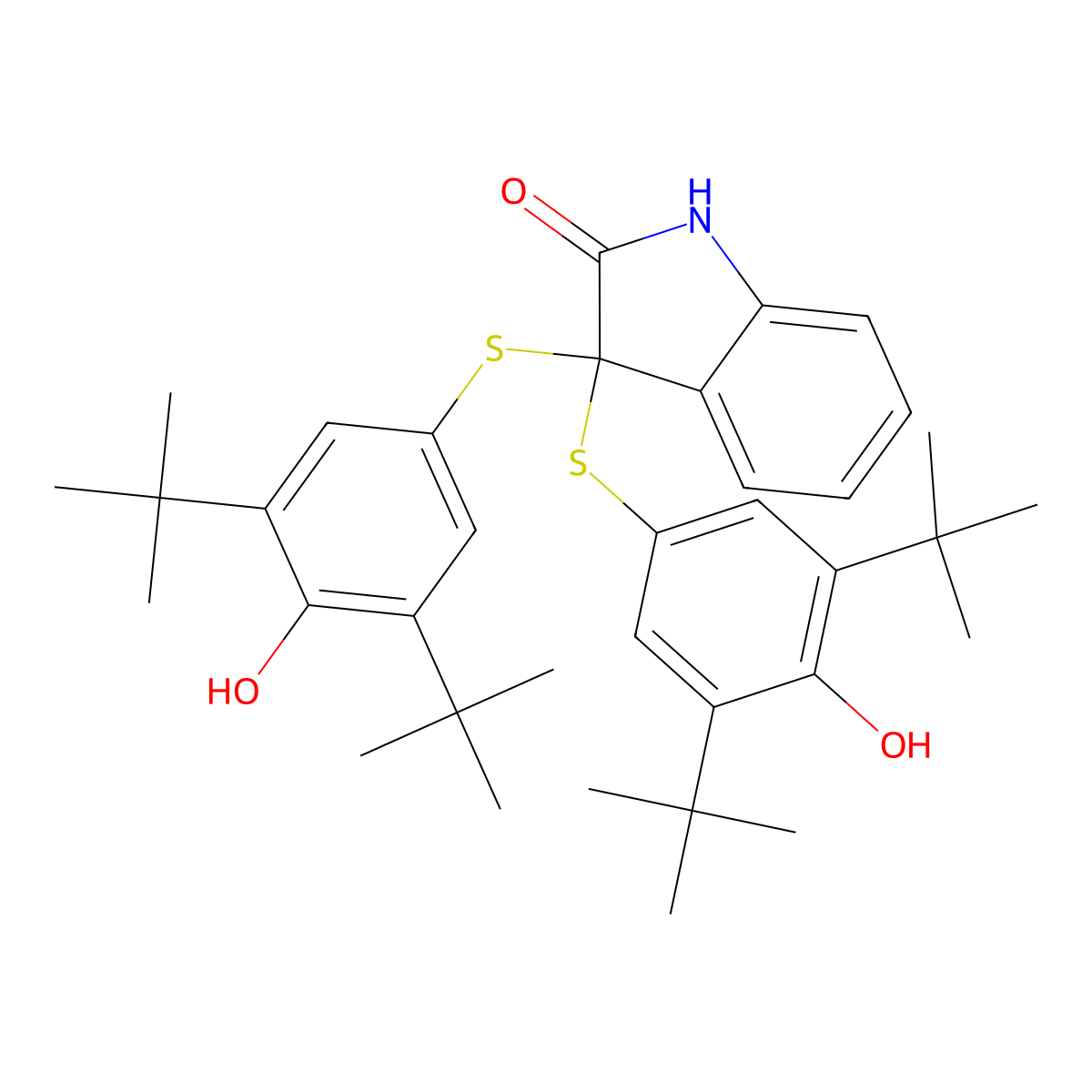 3,3-bis[(3,5-di-tert-butyl-4-hydroxyphenyl)sulfanyl]-1,3-dihydro-2H-indol-2-one molecular structure, CAS 330593-18-5