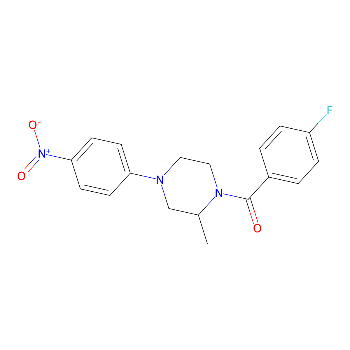 (4-Fluorophenyl)-[2-methyl-4-(4-nitrophenyl)piperazin-1-yl]methanone molecular structure, CAS 330633-79-9
