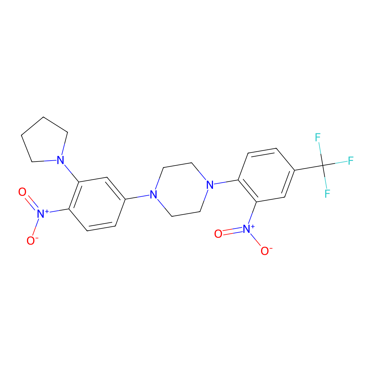 1-[4-Nitro-3-(pyrrolidin-1-yl)phenyl]-4-[2-nitro-4-(trifluoromethyl)phenyl]piperazine molecular structure, CAS 330634-23-6