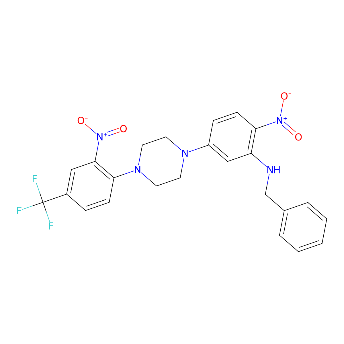 N-benzyl-2-nitro-5-[4-[2-nitro-4-(trifluoromethyl)phenyl]piperazin-1-yl]aniline molecular structure, CAS 330634-24-7
