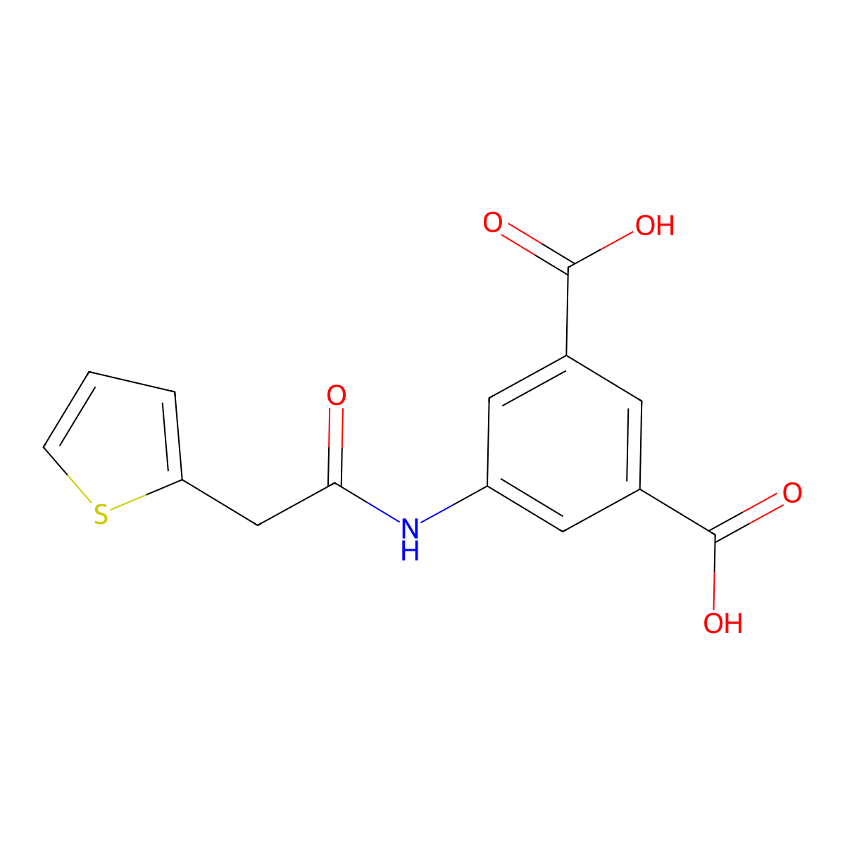5-[(Thiophen-2-ylacetyl)amino]benzene-1,3-dicarboxylic acid molecular structure, CAS 330635-59-1