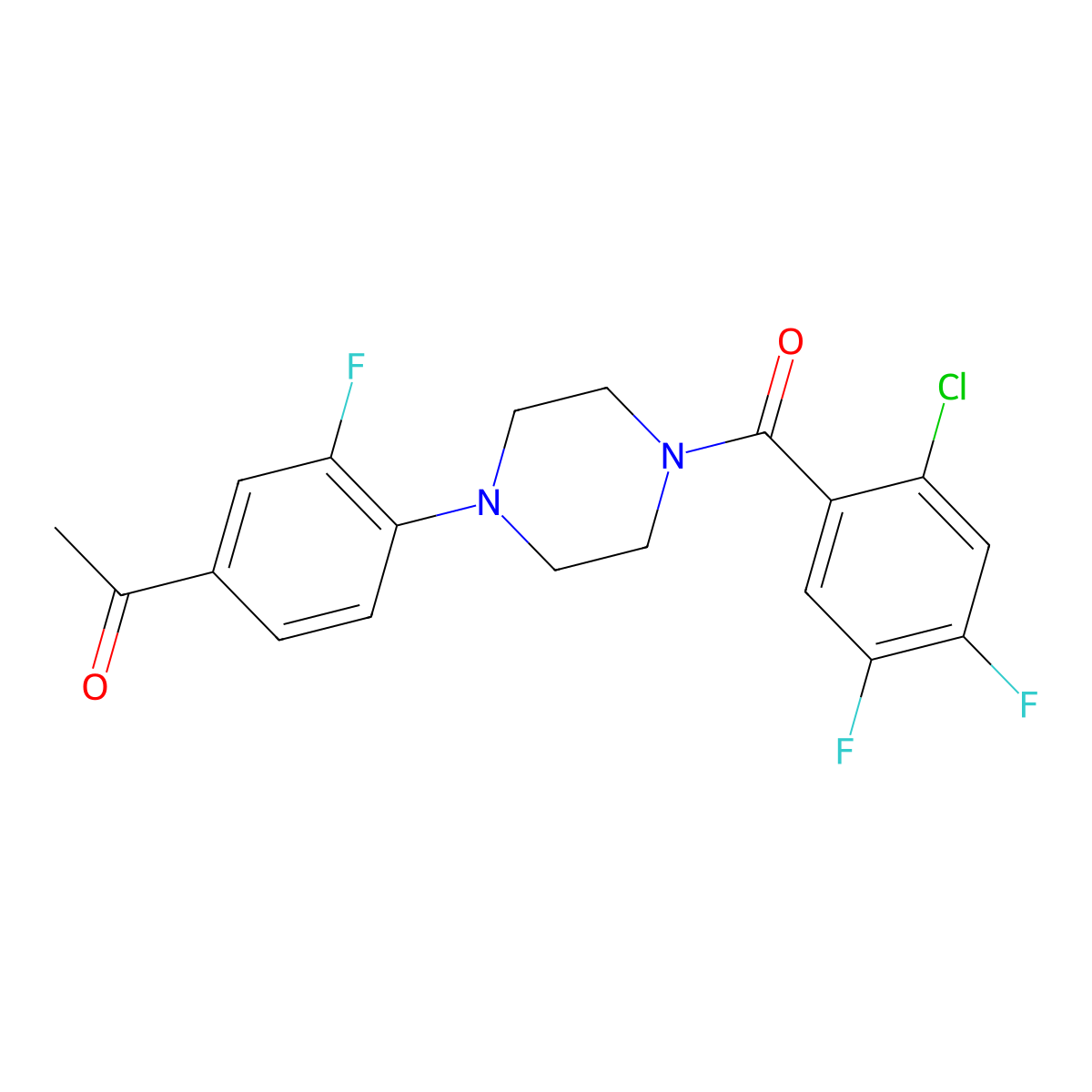 1-[4-[4-(2-Chloro-4,5-difluorobenzoyl)piperazin-1-yl]-3-fluorophenyl]ethanone molecular structure, CAS 330636-58-3