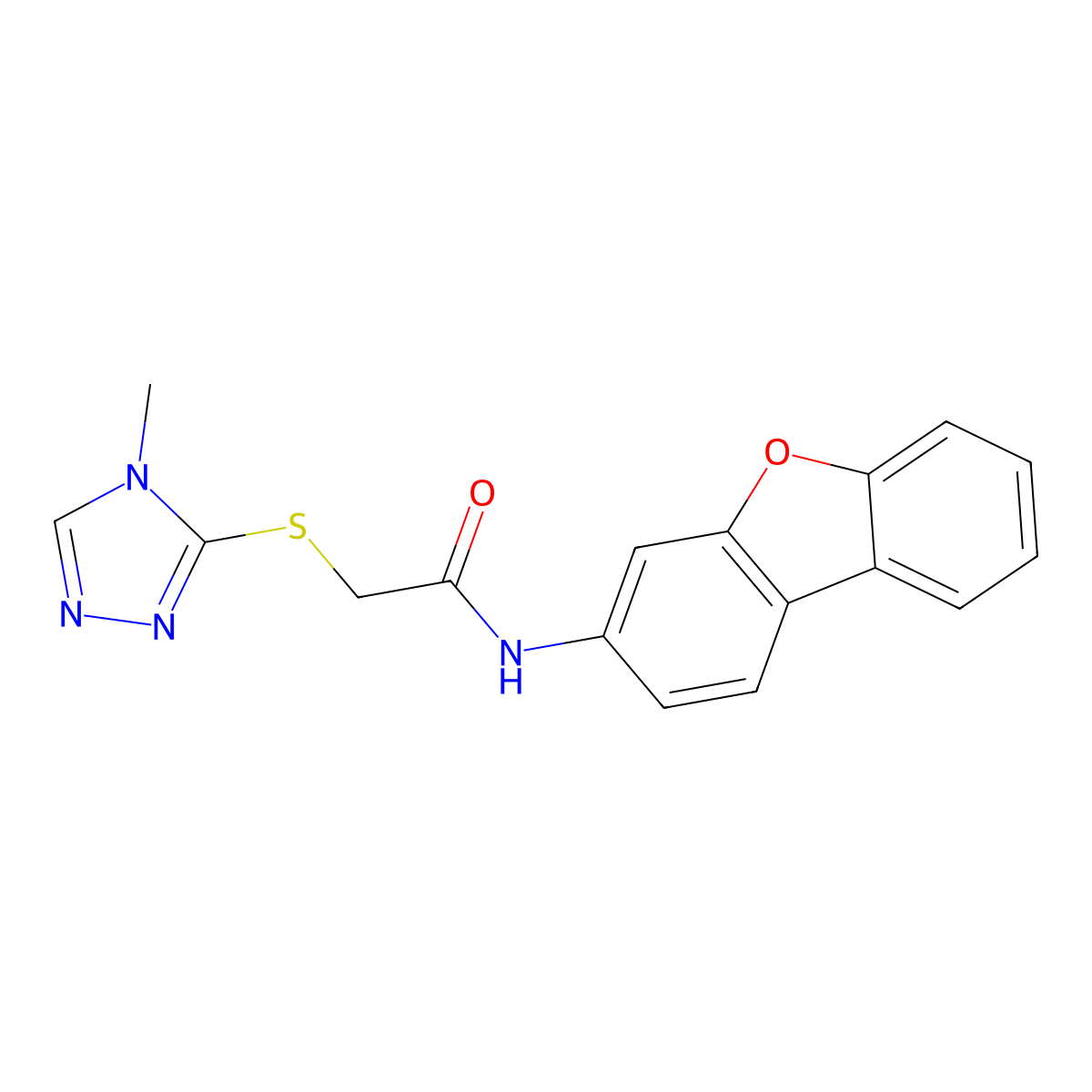N-dibenzofuran-3-yl-2-[(4-methyl-1,2,4-triazol-3-yl)sulfanyl]acetamide molecular structure, CAS 330637-95-1