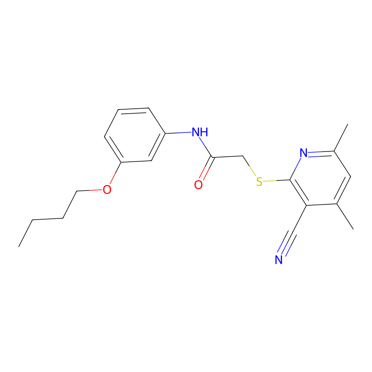 N-(3-butoxyphenyl)-2-(3-cyano-4,6-dimethylpyridin-2-yl)sulfanylacetamide molecular structure, CAS 330638-17-0