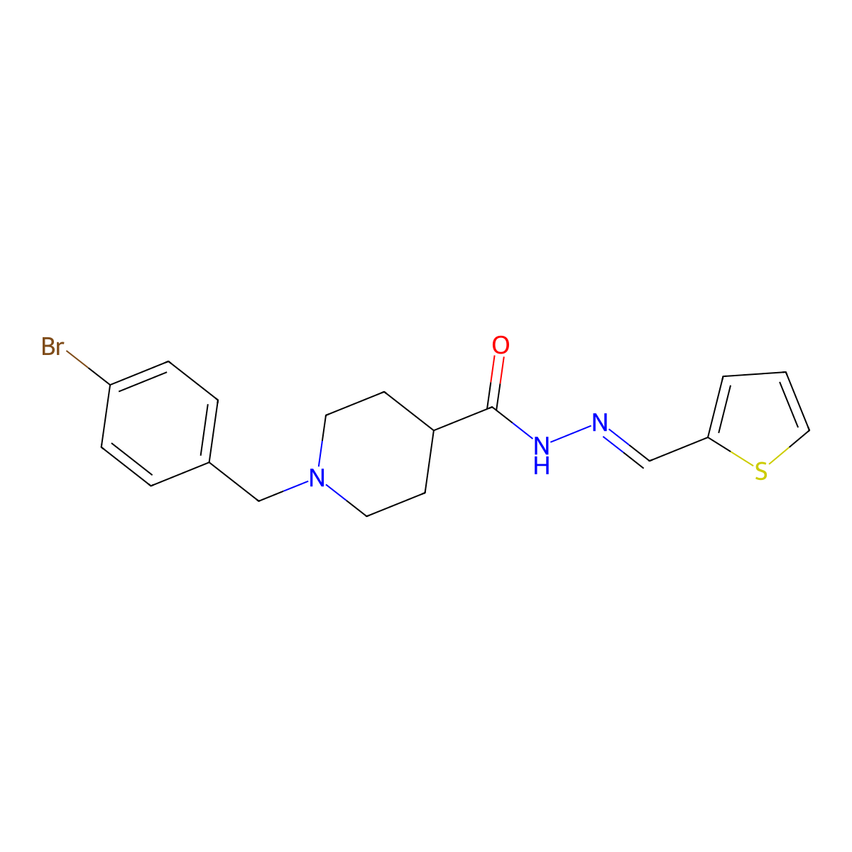 1-[(4-Bromophenyl)methyl]-4-piperidinecarboxylic acid 2-(2-thienylmethylene)hydrazide molecular structure, CAS 330641-78-6