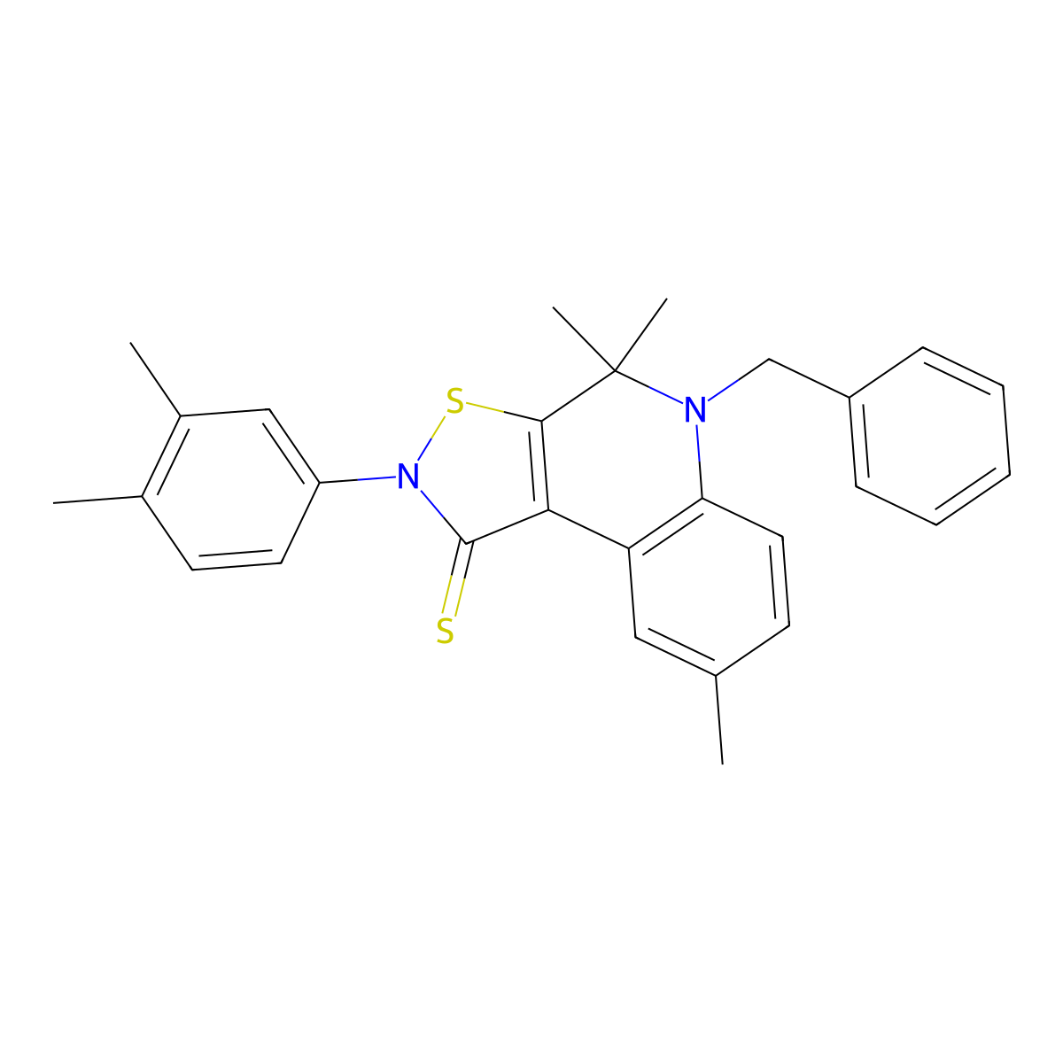 5-benzyl-2-(3,4-dimethylphenyl)-4,4,8-trimethyl-4,5-dihydro[1,2]thiazolo[5,4-c]quinoline-1(2H)-thione molecular structure, CAS 330643-61-3