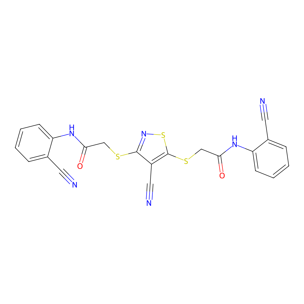 2-((4-Cyano-3-((2-(2-cyanoanilino)-2-oxoethyl)sulfanyl)-5-isothiazolyl)sulfanyl)-N-(2-cyanophenyl)acetamide molecular structure, CAS 330643-76-0