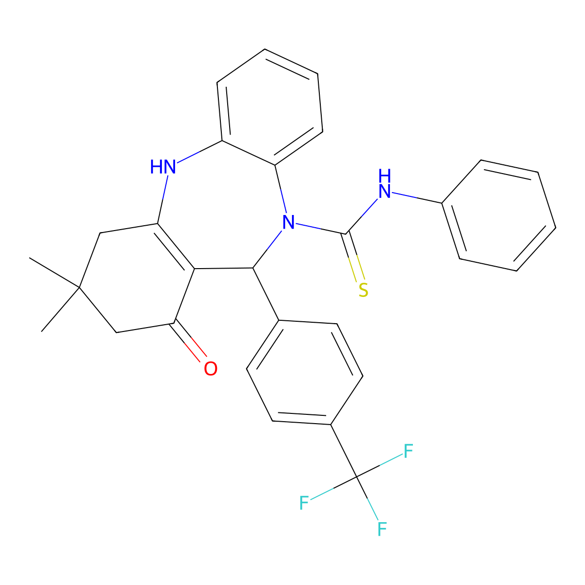 3,3-dimethyl-1-oxo-N-phenyl-11-[4-(trifluoromethyl)phenyl]-1,2,3,4,5,11-hexahydro-10H-dibenzo[b,e][1,4]diazepine-10-carbothioamide molecular structure, CAS 330644-42-3