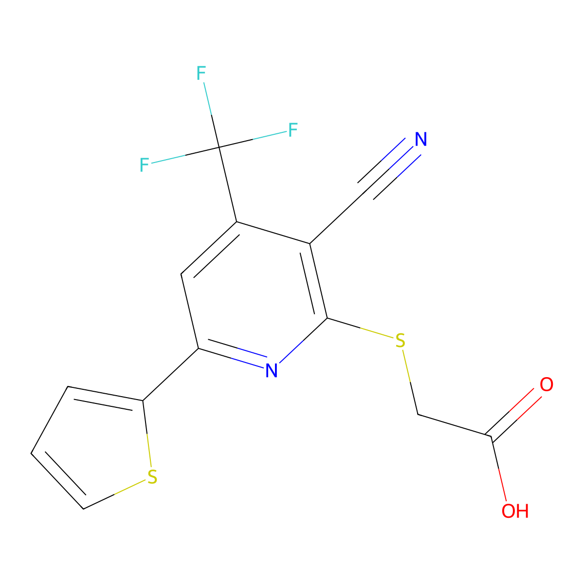 2-{[3-Cyano-6-(thiophen-2-yl)-4-(trifluoromethyl)pyridin-2-yl]sulfanyl}acetic acid molecular structure, CAS 330645-53-9