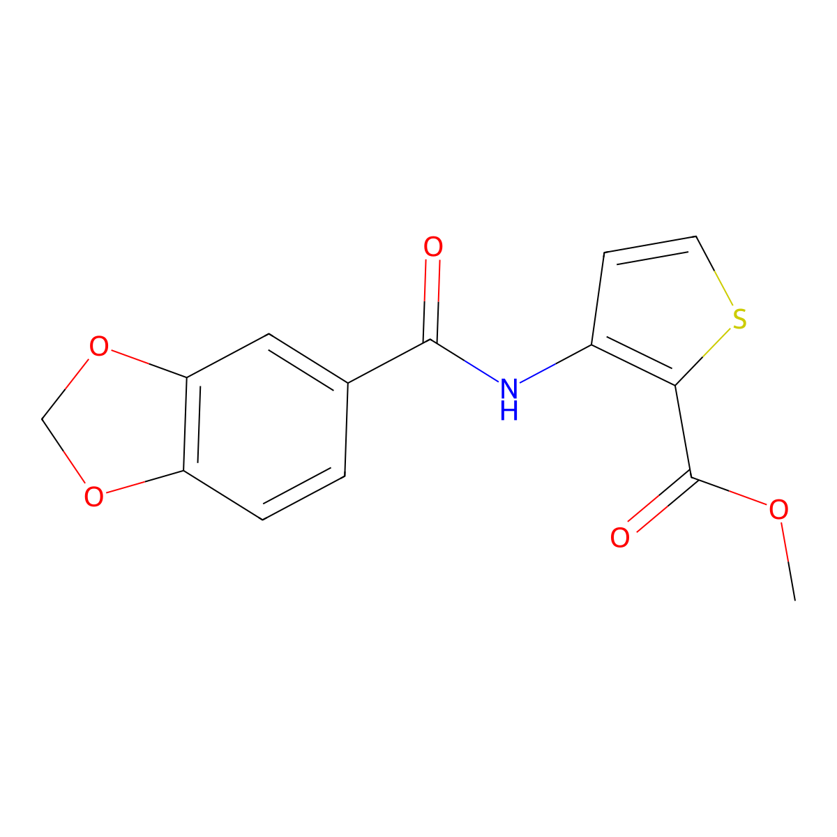 Methyl 3-[(1,3-benzodioxol-5-ylcarbonyl)amino]-2-thiophenecarboxylate molecular structure, CAS 330646-03-2