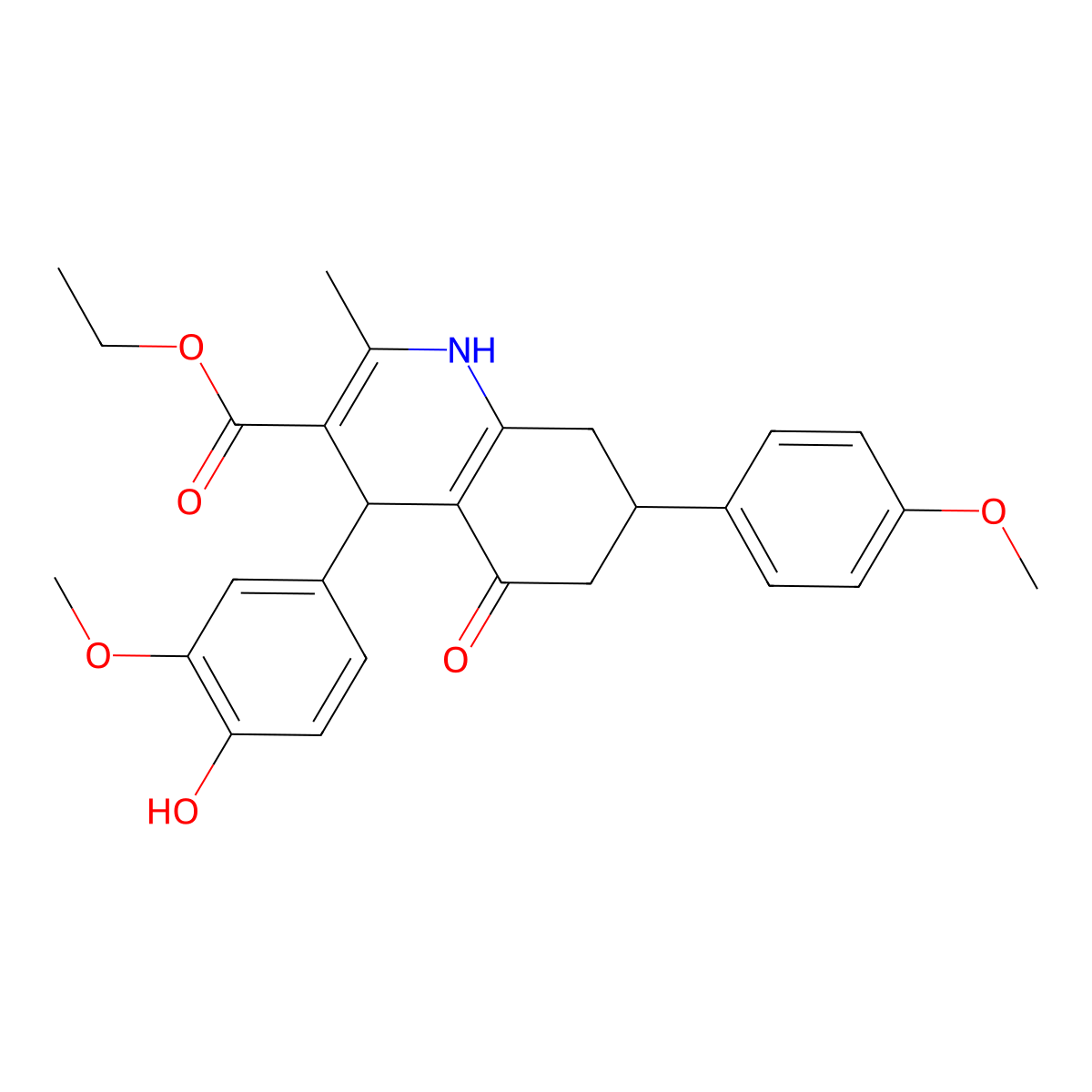 Ethyl 4-(4-hydroxy-3-methoxyphenyl)-7-(4-methoxyphenyl)-2-methyl-5-oxo-1,4,5,6,7,8-hexahydro-3-quinolinecarboxylate molecular structure, CAS 330646-25-8