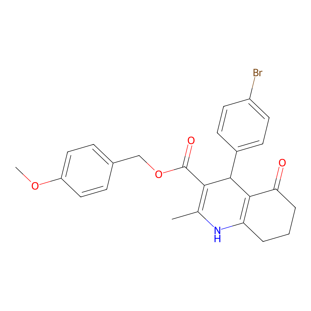 4-Methoxybenzyl 4-(4-bromophenyl)-2-methyl-5-oxo-1,4,5,6,7,8-hexahydroquinoline-3-carboxylate molecular structure, CAS 330646-34-9