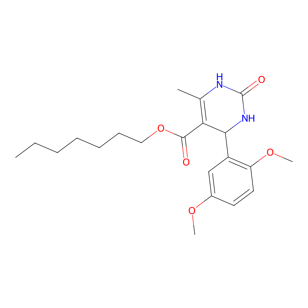 Heptyl 4-(2,5-dimethoxyphenyl)-6-methyl-2-oxo-1,2,3,4-tetrahydropyrimidine-5-carboxylate molecular structure, CAS 330646-36-1
