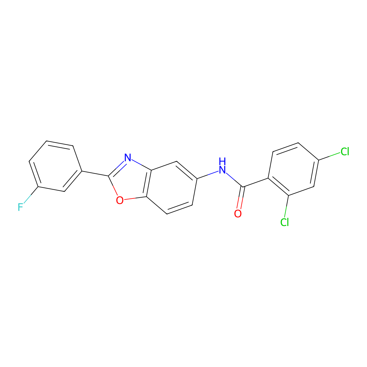 2,4-dichloro-N-[2-(3-fluorophenyl)-1,3-benzoxazol-5-yl]benzamide molecular structure, CAS 330646-82-7
