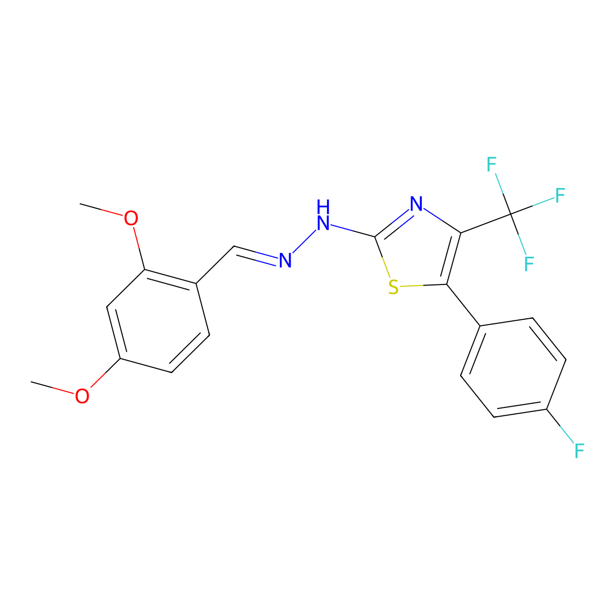 2,4-Dimethoxybenzaldehyde 2-[5-(4-fluorophenyl)-4-(trifluoromethyl)-2-thiazolyl]hydrazone molecular structure, CAS 330646-89-4