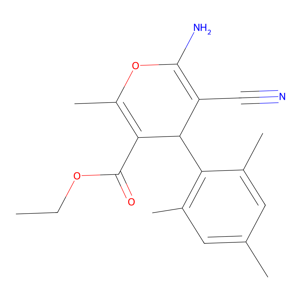 ethyl 6-amino-5-cyano-4-mesityl-2-methyl-4H-pyran-3-carboxylate molecular structure, CAS 330656-38-7