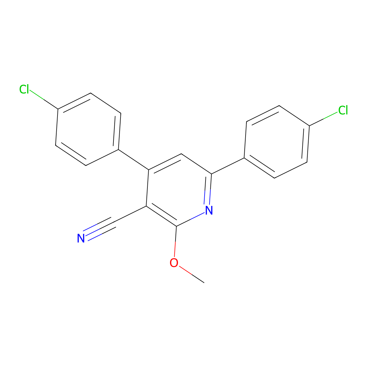 4,6-Bis(4-chlorophenyl)-2-methoxynicotinonitrile molecular structure, CAS 330657-62-0