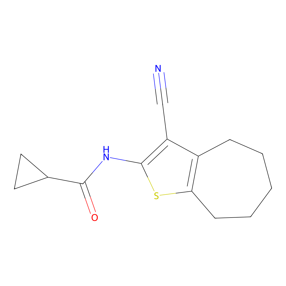 N-(3-cyano-5,6,7,8-tetrahydro-4H-cyclohepta[b]thiophen-2-yl)cyclopropanecarboxamide molecular structure, CAS 330657-73-3
