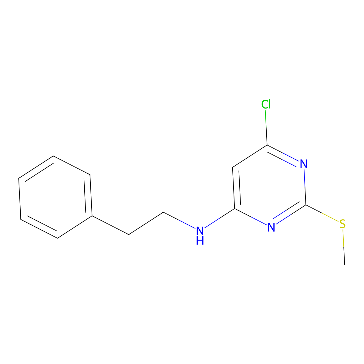 6-chloro-2-(methylsulfanyl)-N-(2-phenylethyl)pyrimidin-4-amine molecular structure, CAS 330658-02-1