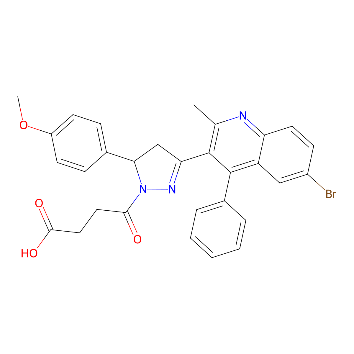 4-[3-(6-bromo-2-methyl-4-phenylquinolin-3-yl)-5-(4-methoxyphenyl)-4,5-dihydro-1H-pyrazol-1-yl]-4-oxobutanoic acid molecular structure, CAS 330662-91-4