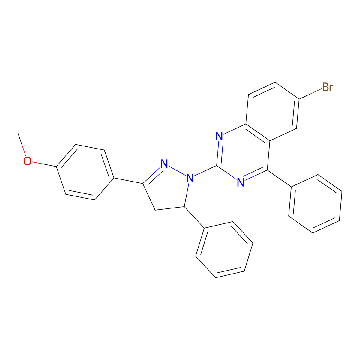 6-bromo-2-[3-(4-methoxyphenyl)-5-phenyl-4,5-dihydro-1H-pyrazol-1-yl]-4-phenylquinazoline molecular structure, CAS 330662-98-1