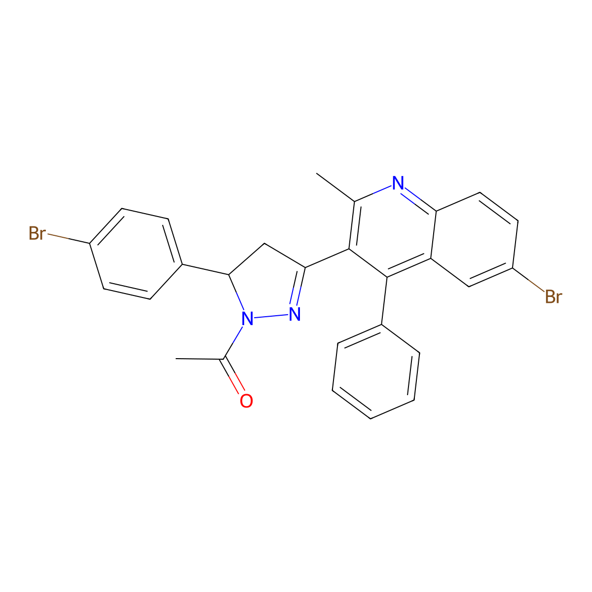 1-(3-(6-bromo-2-methyl-4-phenylquinolin-3-yl)-5-(4-bromophenyl)-4,5-dihydro-1H-pyrazol-1-yl)ethanone molecular structure, CAS 330663-00-8