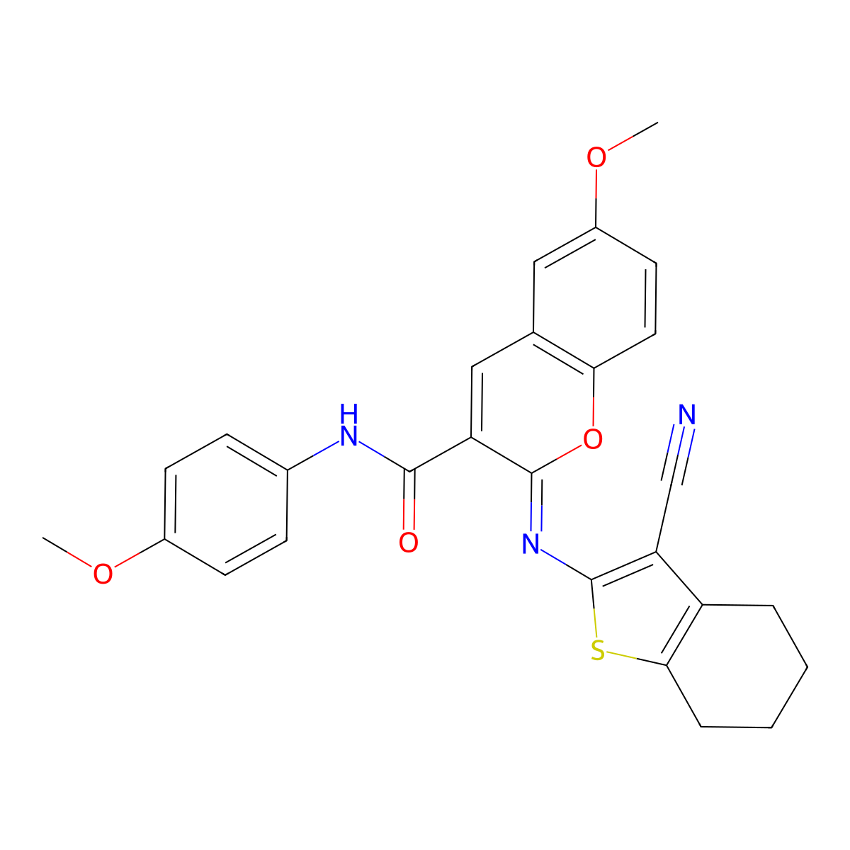 2-[(3-Cyano-4,5,6,7-tetrahydrobenzo[b]thien-2-yl)imino]-6-methoxy-N-(4-methoxyphenyl)-2H-1-benzopyran-3-carboxamide molecular structure, CAS 330663-20-2