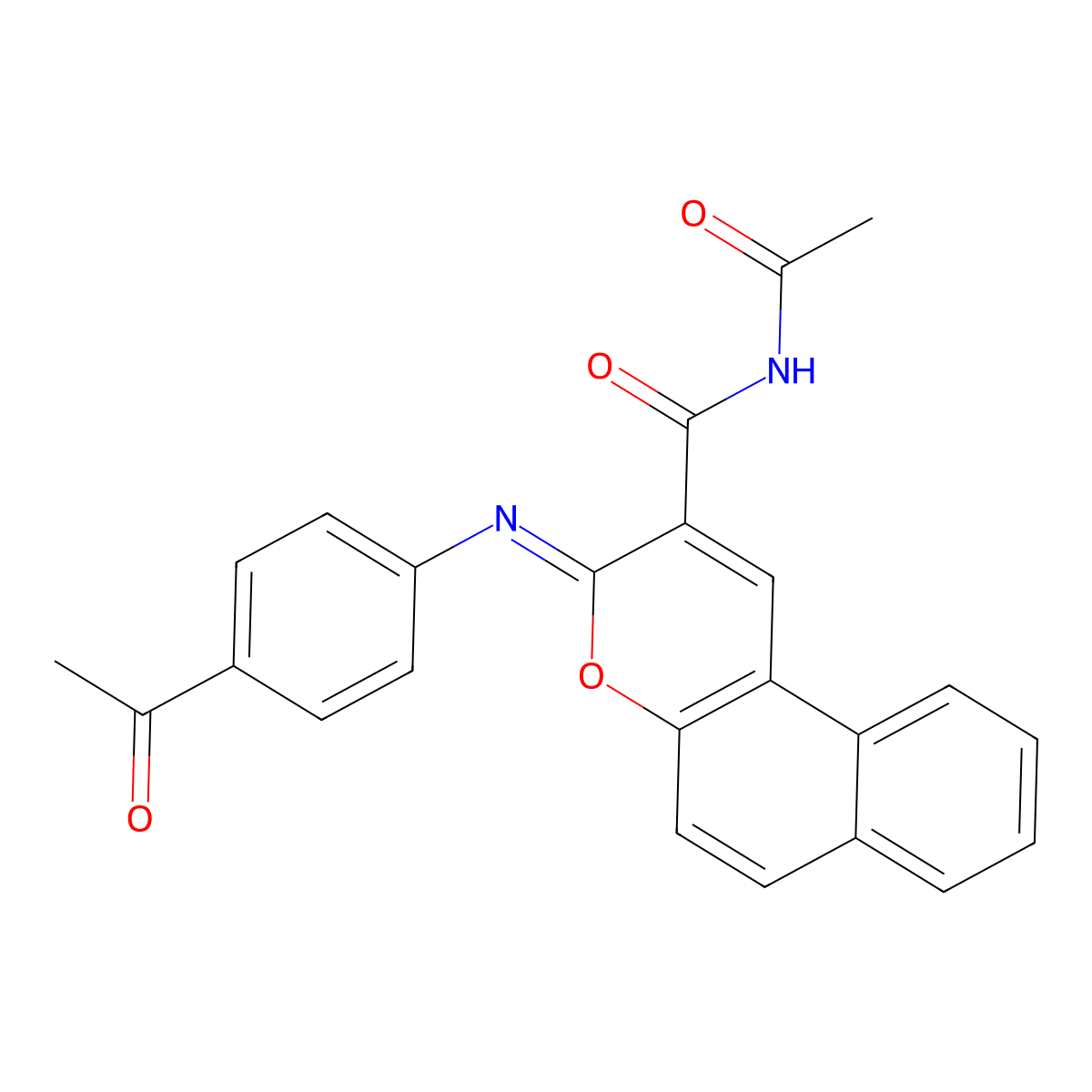 N-acetyl-3-(4-acetylphenyl)iminobenzo[f]chromene-2-carboxamide molecular structure, CAS 330663-27-9