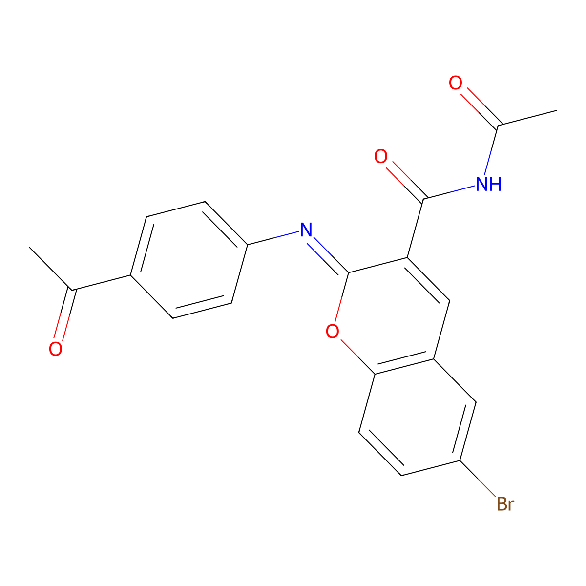 (2Z)-N-acetyl-2-[(4-acetylphenyl)imino]-6-bromo-2H-chromene-3-carboxamide molecular structure, CAS 330663-32-6