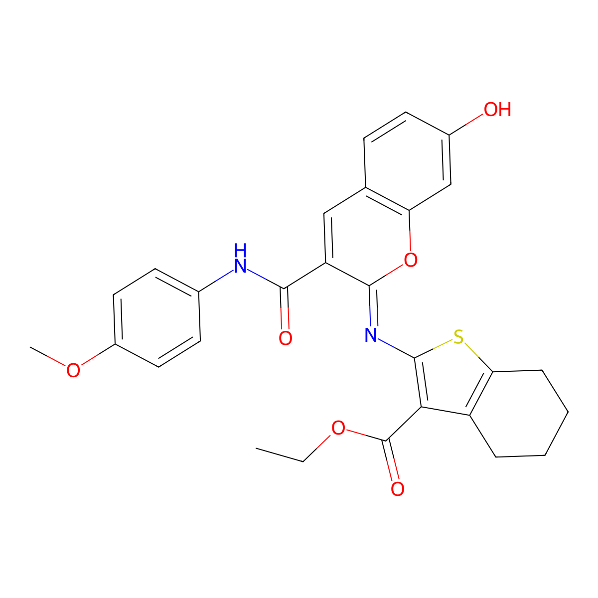 ethyl 2-[(7-hydroxy-3-{[(4-methoxyphenyl)amino]carbonyl}-2H-chromen-2-ylidene)amino]-4,5,6,7-tetrahydro-1-benzothiophene-3-carboxylate molecular structure, CAS 330663-43-9