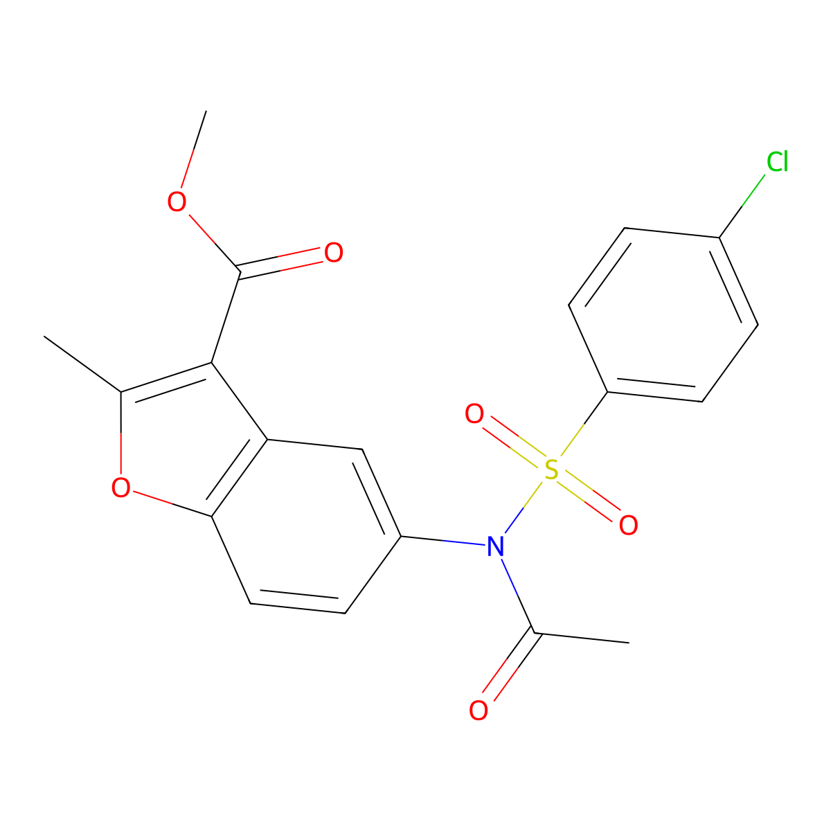 Methyl 5-{acetyl[(4-chlorophenyl)sulfonyl]amino}-2-methyl-1-benzofuran-3-carboxylate molecular structure, CAS 330664-85-2