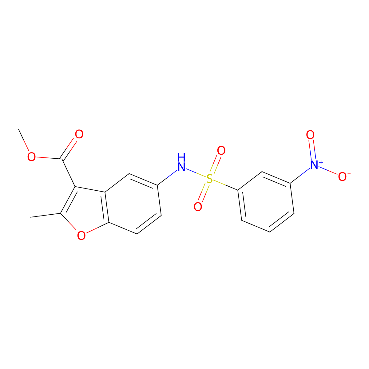 Methyl 2-methyl-5-(3-nitrobenzenesulfonamido)-1-benzofuran-3-carboxylate molecular structure, CAS 330664-87-4
