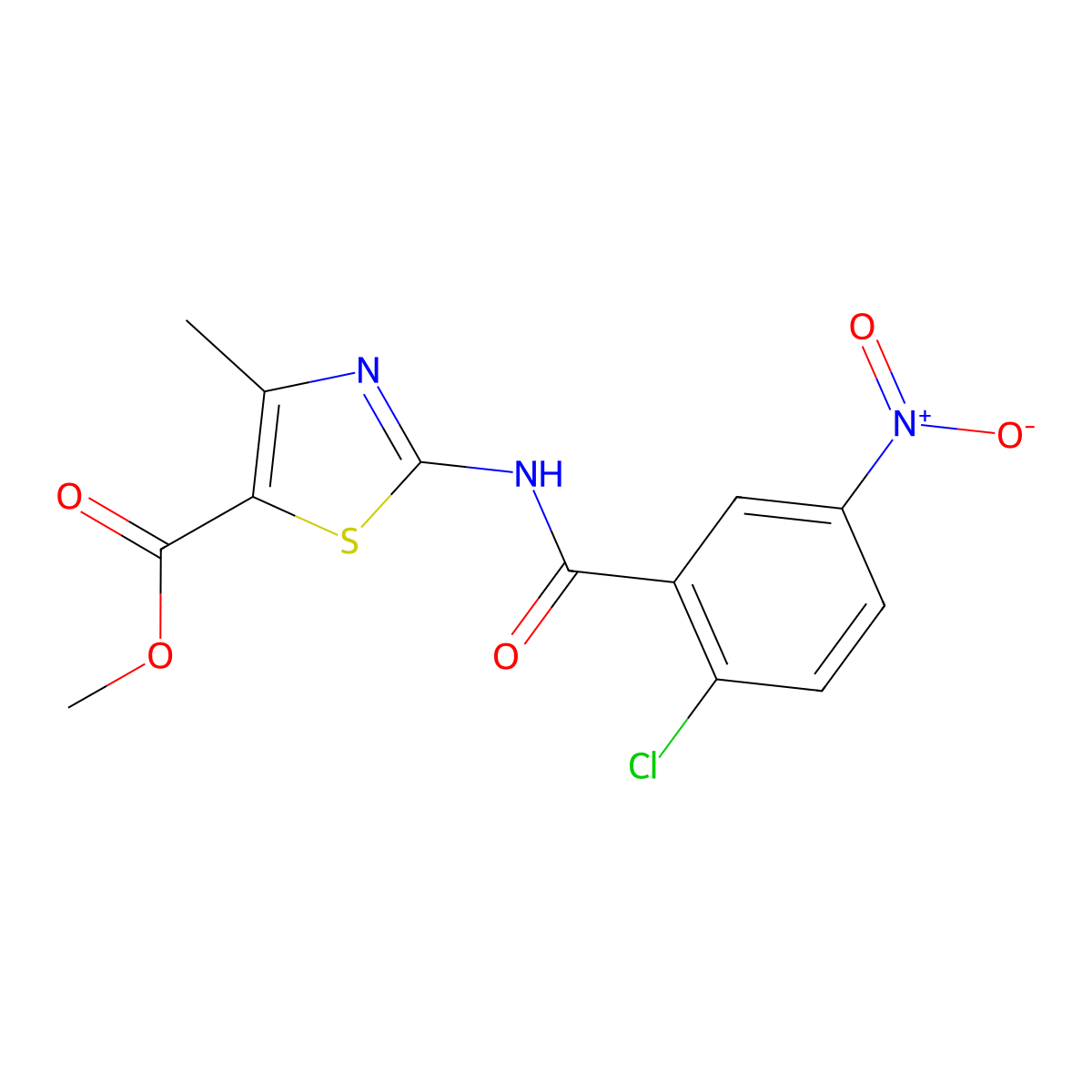 Methyl 2-{[(2-chloro-5-nitrophenyl)carbonyl]amino}-4-methyl-1,3-thiazole-5-carboxylate molecular structure, CAS 330671-61-9