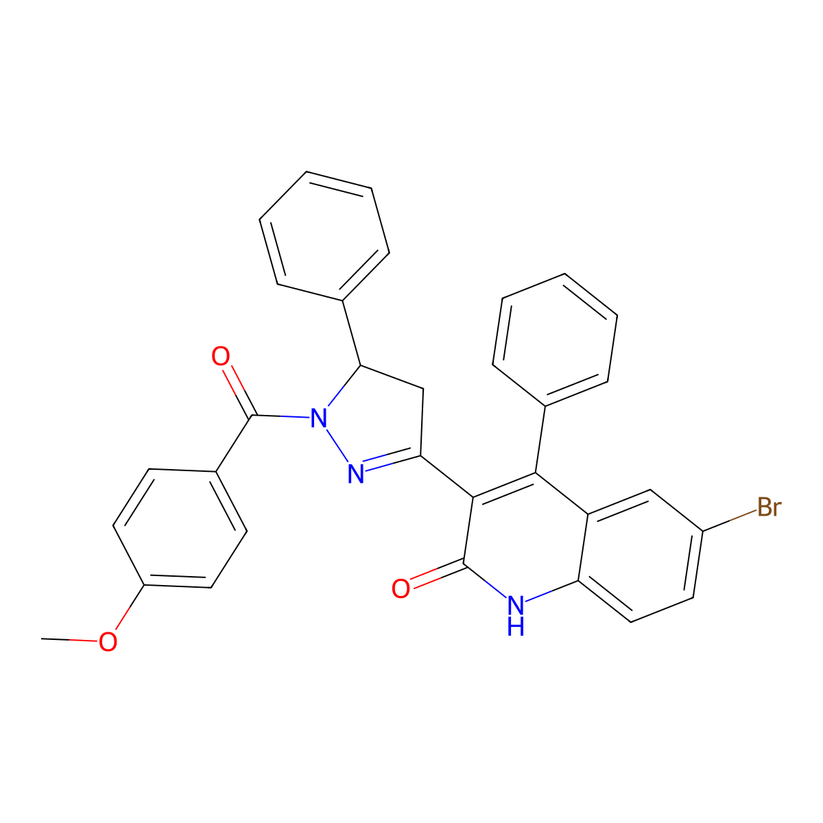 6-bromo-3-(1-(4-methoxybenzoyl)-5-phenyl-4,5-dihydro-1H-pyrazol-3-yl)-4-phenylquinolin-2(1H)-one molecular structure, CAS 330672-28-1