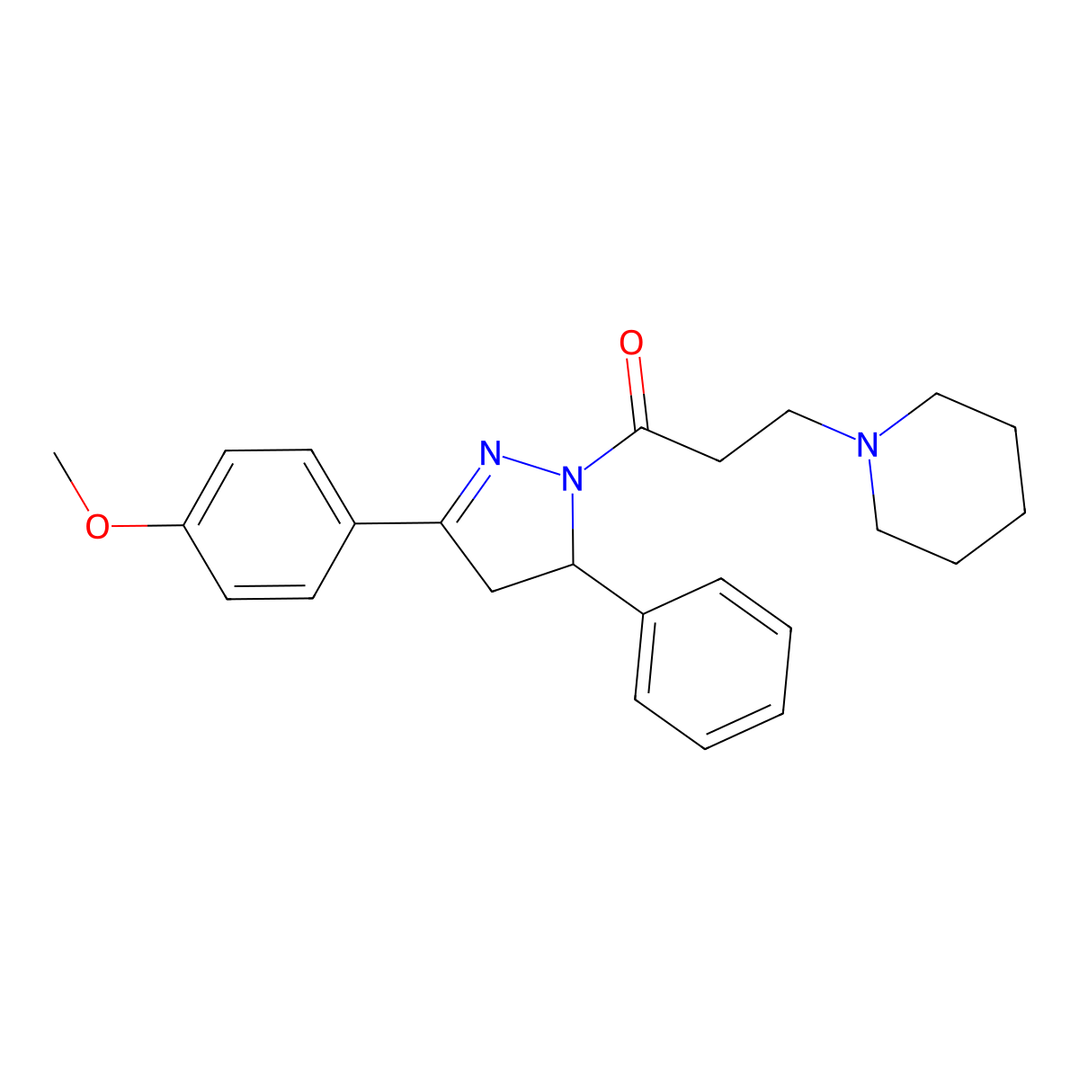 1-[3-(4-methoxyphenyl)-5-phenyl-4,5-dihydro-1H-pyrazol-1-yl]-3-(piperidin-1-yl)propan-1-one molecular structure, CAS 330672-29-2