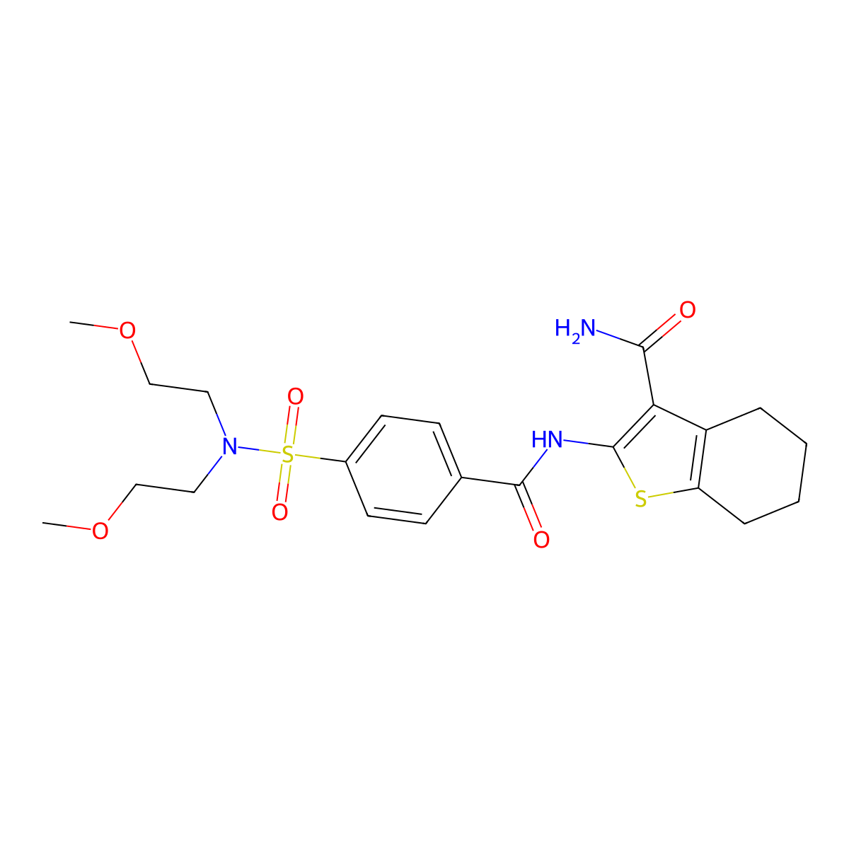 2-(4-(N,N-bis(2-methoxyethyl)sulfamoyl)benzamido)-4,5,6,7-tetrahydrobenzo[b]thiophene-3-carboxamide molecular structure, CAS 330672-30-5