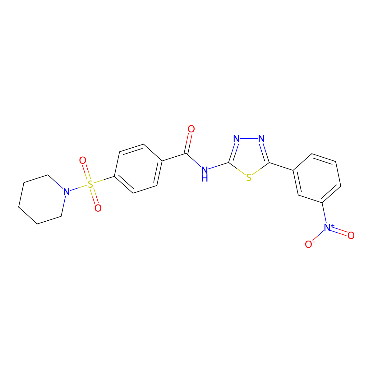 N-[5-(3-nitrophenyl)-1,3,4-thiadiazol-2-yl]-4-piperidin-1-ylsulfonylbenzamide molecular structure, CAS 330672-47-4