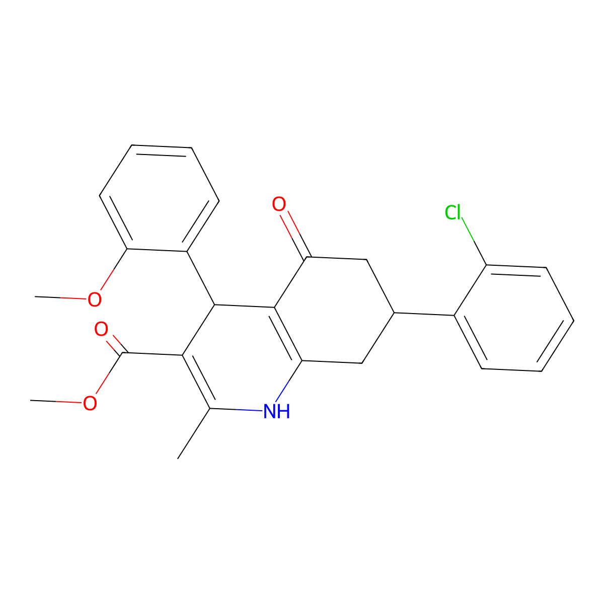 Methyl 7-(2-chlorophenyl)-4-(2-methoxyphenyl)-2-methyl-5-oxo-1,4,5,6,7,8-hexahydroquinoline-3-carboxylate molecular structure, CAS 330673-92-2