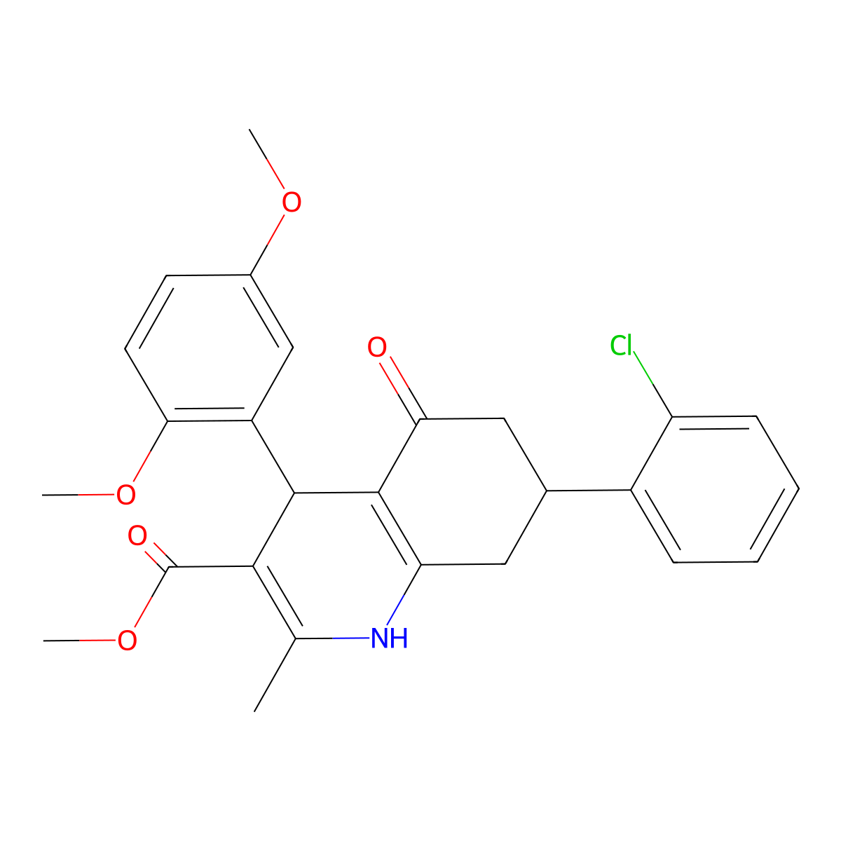 Methyl 7-(2-chlorophenyl)-4-(2,5-dimethoxyphenyl)-2-methyl-5-oxo-1,4,5,6,7,8-hexahydroquinoline-3-carboxylate molecular structure, CAS 330673-96-6