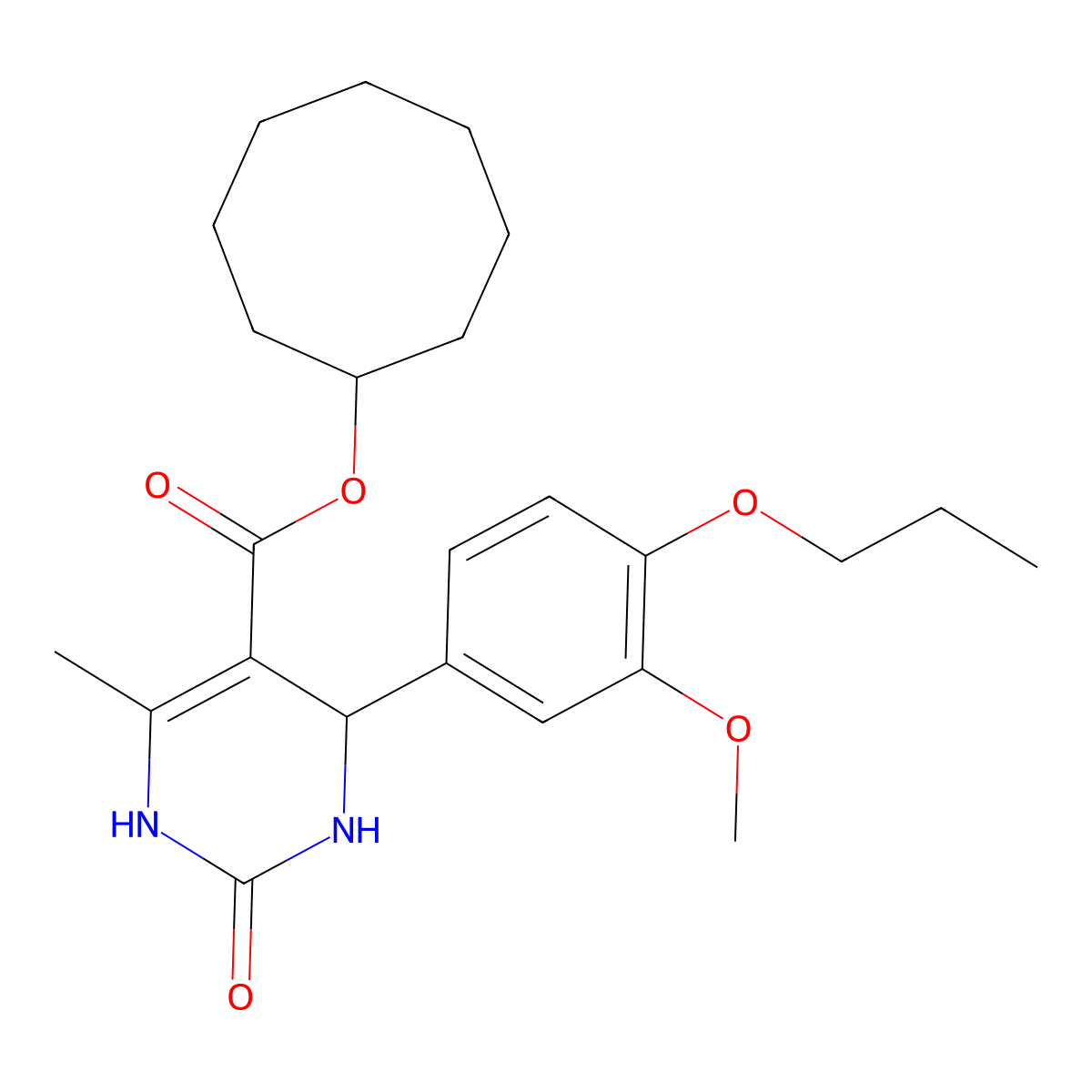 Cyclooctyl 4-(3-methoxy-4-propoxyphenyl)-6-methyl-2-oxo-1,2,3,4-tetrahydropyrimidine-5-carboxylate molecular structure, CAS 330674-23-2