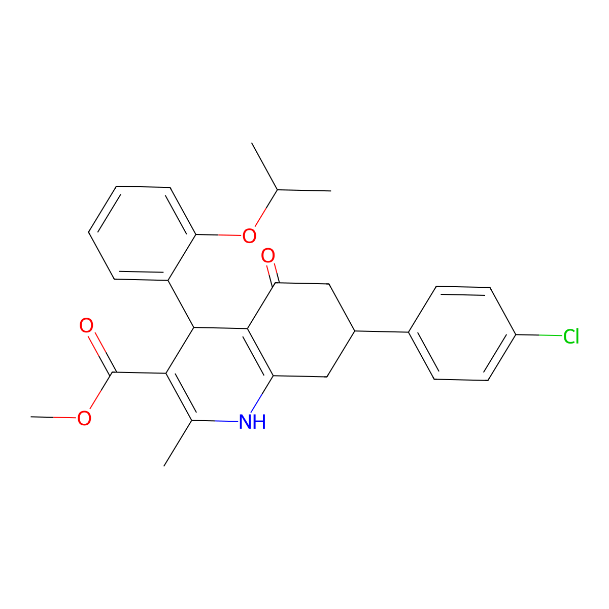 Methyl 7-(4-chlorophenyl)-2-methyl-5-oxo-4-[2-(propan-2-yloxy)phenyl]-1,4,5,6,7,8-hexahydroquinoline-3-carboxylate molecular structure, CAS 330674-38-9